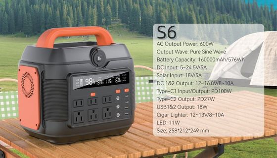 600W/576wh centrale électrique d'urgence pour une solution d'alimentation en extérieur et à domicile
