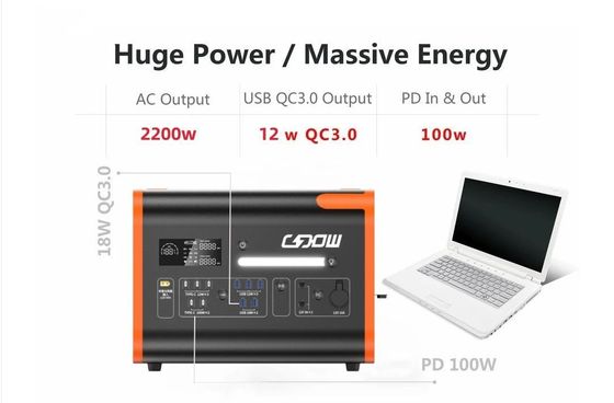 AT22 40ah 2048wh/2400W Camping extérieur Stockage d'énergie centrale électrique portable haute puissance