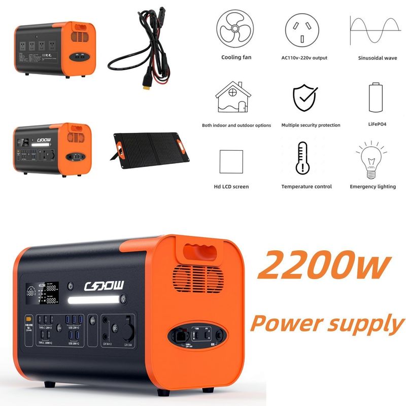 Centrale électrique portable 600W 1500W 2000W 2200W Batterie au lithium Générateur solaire rechargeable pour le camping en plein air et les urgences domestiques