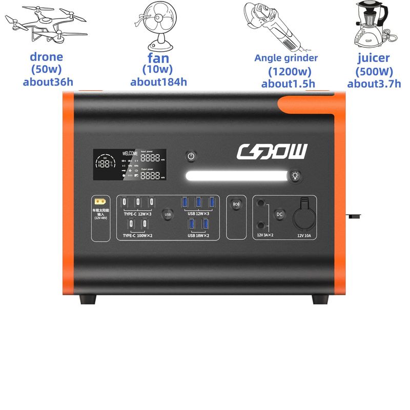 Générateur solaire rechargeable 12.2000W LiFePO4 Batterie pour camping/maison/urgence USB