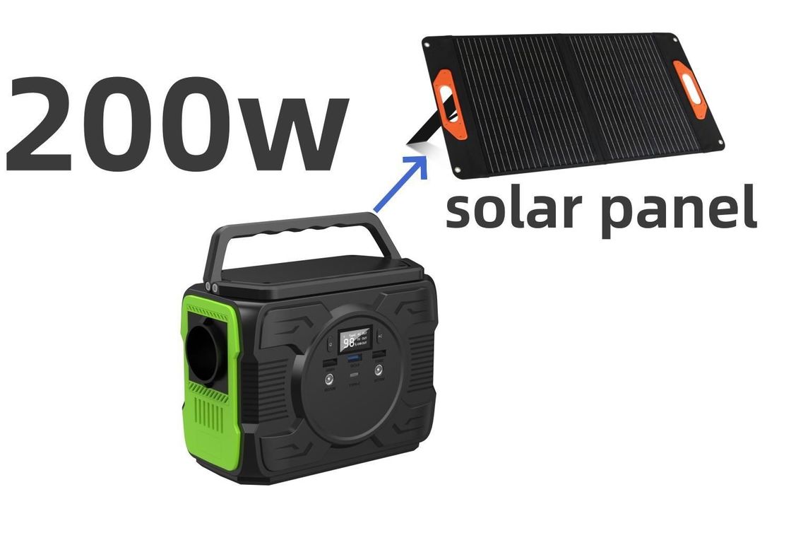 Station électrique mobile extérieure avec sortie de courant alternatif de 200 W Chargement de panneau solaire et lumières LED