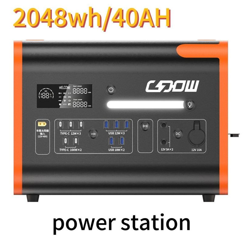 AC Pure Sine Wave 2200W/2048wh Station électrique portable pour le camping en famille en plein air