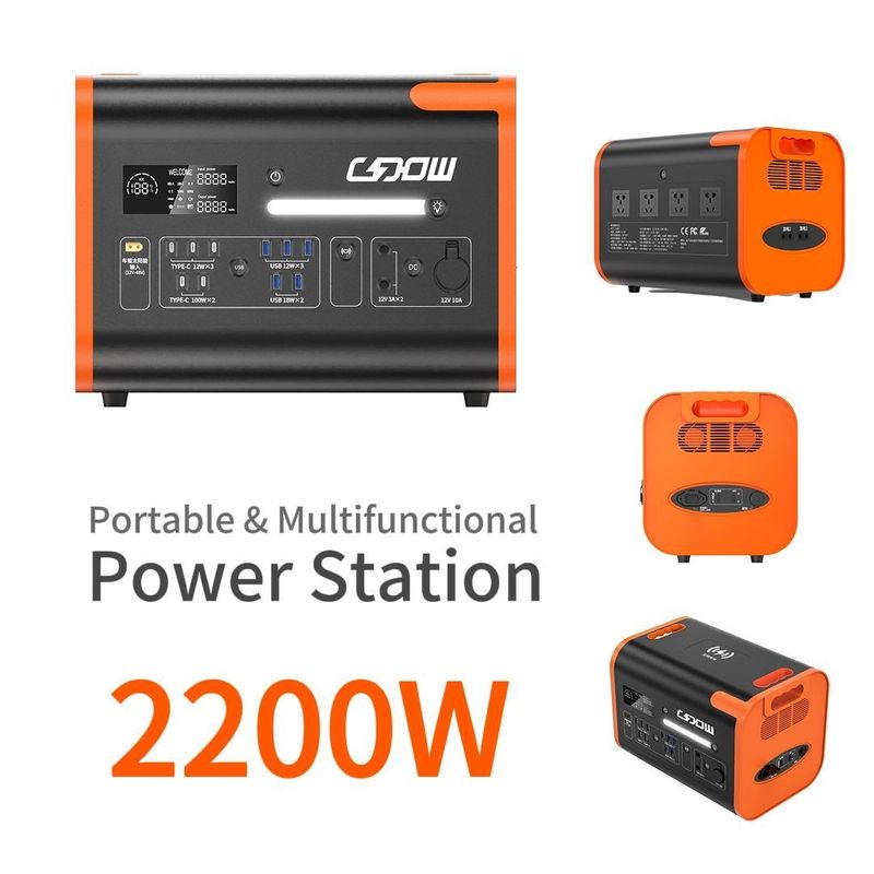 Banque d'alimentation portable de 2200 W avec panneau solaire rechargeable de type C 3*18W/2*100W et 2500W