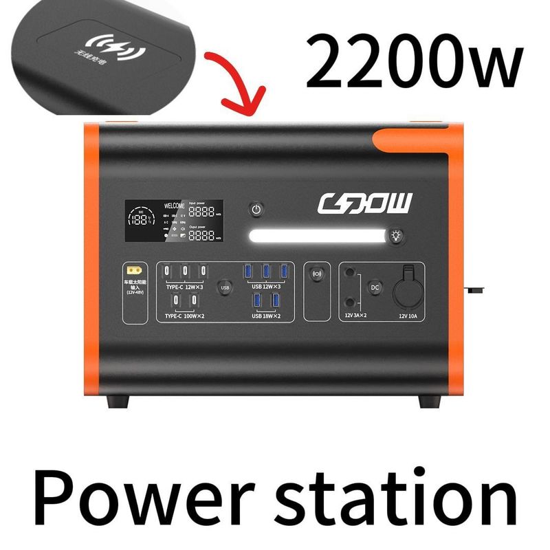 Générateur d'énergie d'urgence à inverseur AC/DC noir 1800W-2400W pour activités en plein air