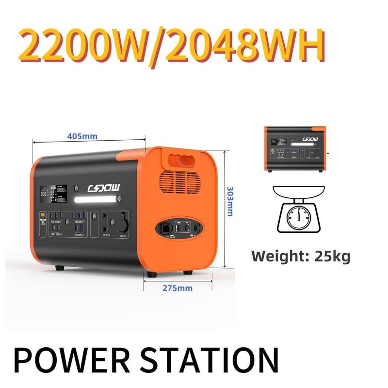 Station électrique portable certifiée CE de 2200 W pour l'extérieur et les situations d'urgence 110 V 220 V sortie CA