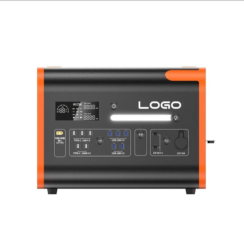 2400W Charge solaire Portable Stockage d'énergie solaire Batterie centrale électrique Orange Noir